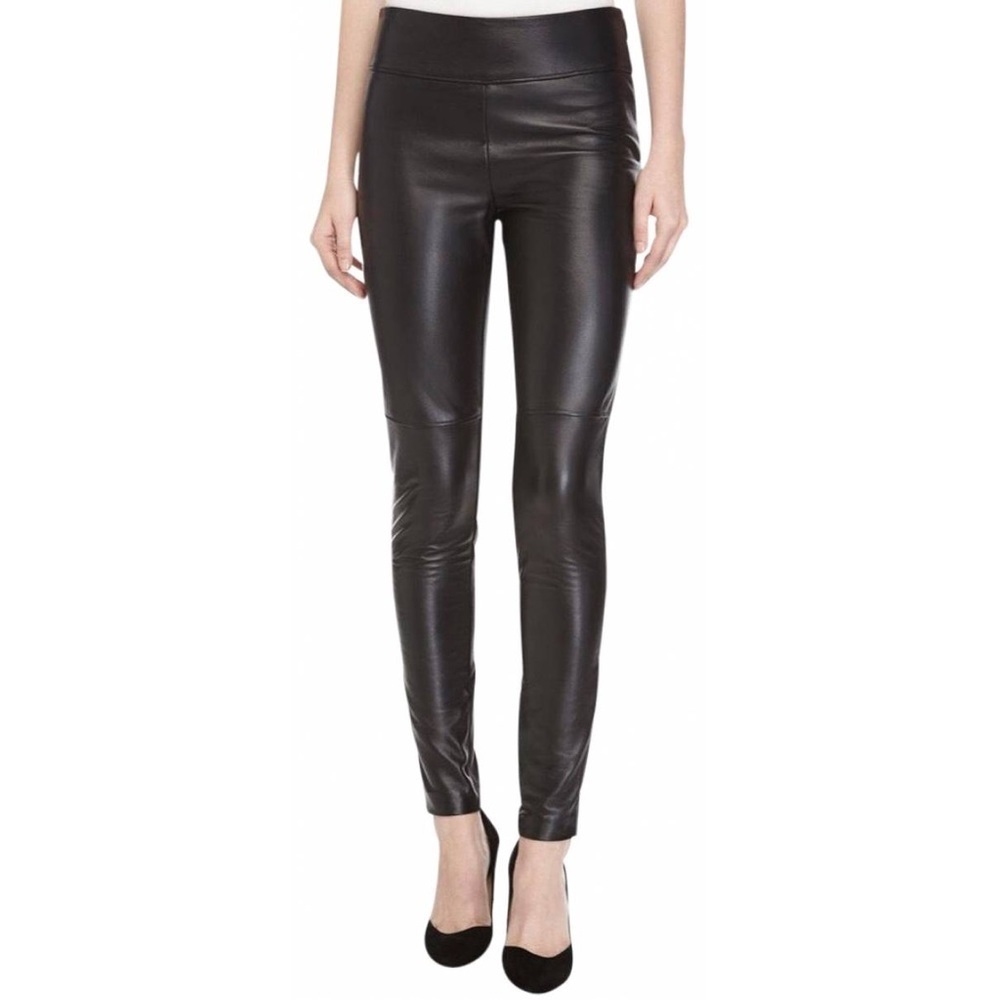 Nicole Miller Skinny Double-Face Mixed Media Black Leather Pants CG0103 Size 4